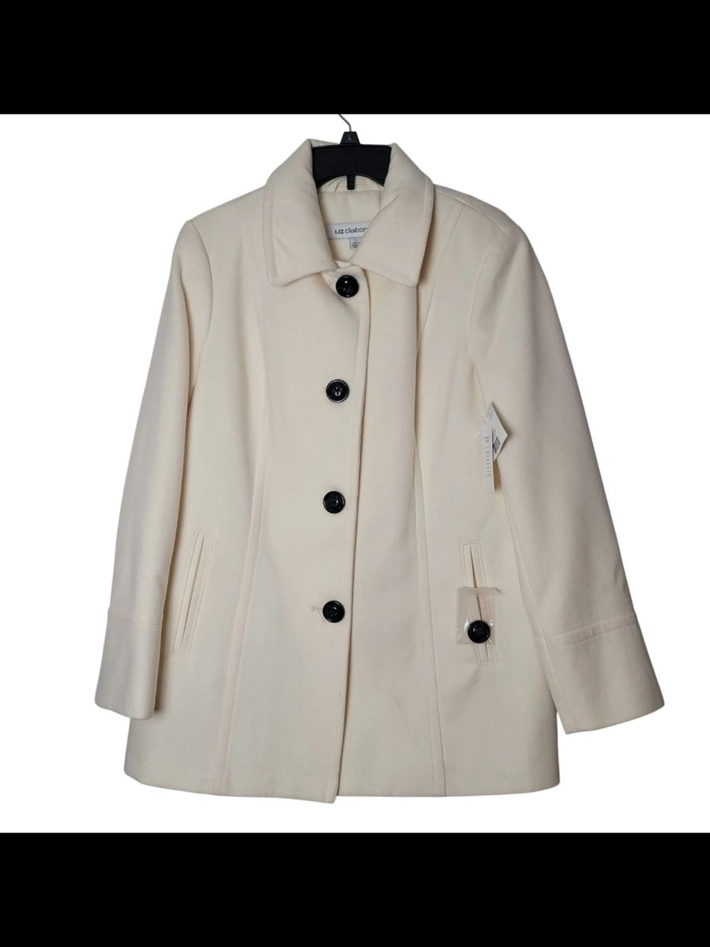 Liz Claiborne Cream Single-Breasted Wool Pea Coat